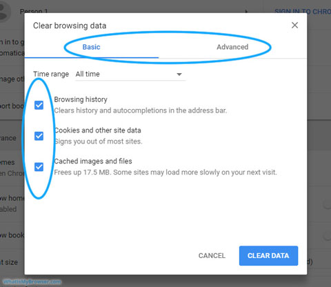 Clear browsing data in Google Chrome - step 2